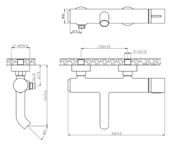 Смеситель для ванны Bronze de Luxe Focus 24603BG Черный матовый