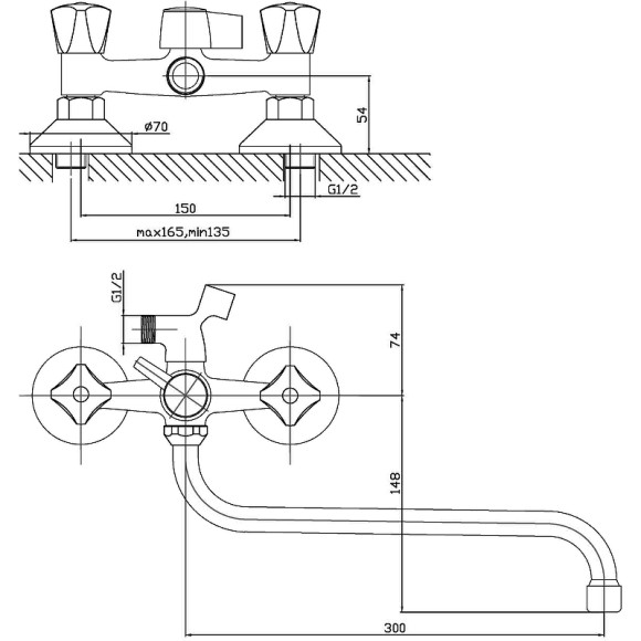 Смеситель для ванны Agger Retro-S A1822200 универсальный Хром