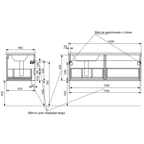 Тумба с раковиной Эстет Dallas Luxe 120 L ФР-00001932 подвесная Белая