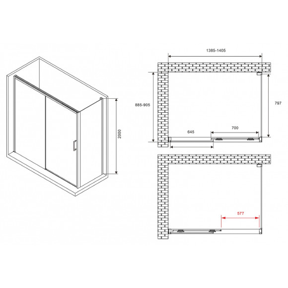 Душевой уголок Abber Komfort 140x90 AG93140-S92 профиль Хром стекло прозрачное