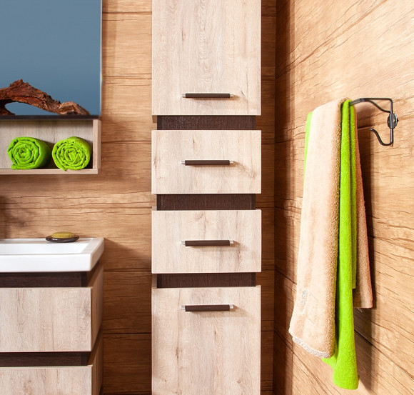 Шкаф пенал Бриклаер Техас 35 4627125412615 с бельевой корзиной Дуб кантри Венге