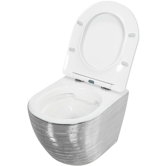 Унитаз Grossman GR-4455SWS (GR-4455SWLS) подвесной Серебро Белый с сиденьем Микролифт Унитаз Grossman GR-4455SWS (GR-4455SWLS) подвесной Серебро Белый с сиденьем Микролифт