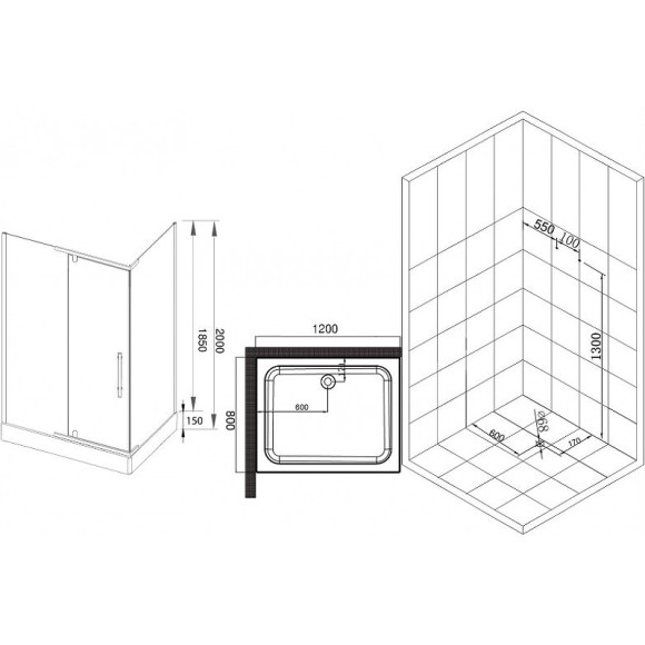 Душевой уголок Esbano ESR-8180 120x80 ESUGR8180 профиль Хром стекло прозрачное