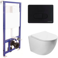 Комплект унитаза Vincea Globo VT1-14S с инсталляцией Berges Novum D5 040235 с сиденьем Микролифт и Черной матовой клавишей смыва