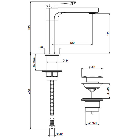 Смеситель для раковины Gattoni Soffio 8140/81DS Темный никель шлифованный