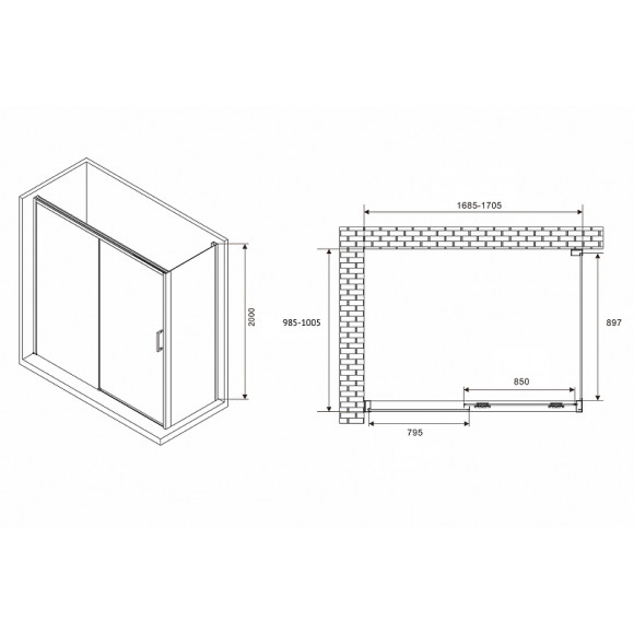 Душевой уголок Abber Komfort 170x100 AG93170-S102 профиль Хром стекло прозрачное Душевой уголок Abber Komfort 170x100 AG93170-S102 профиль Хром стекло прозрачное