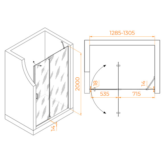 Душевая дверь RGW Hotel HO-014-B 130 350601413-14 профиль Черный стекло прозрачное