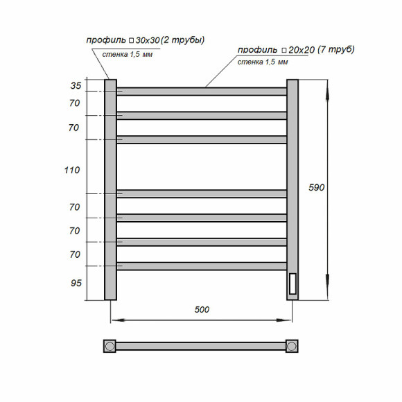 Электрический полотенцесушитель Point Вега PN71856B П7 500x590 диммер справа Черный Электрический полотенцесушитель Point Вега PN71856B П7 500x590 диммер справа Черный