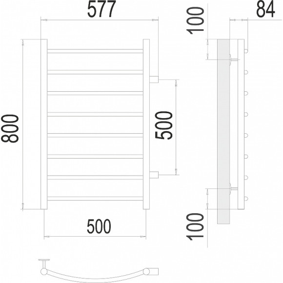 Водяной полотенцесушитель Terminus Классик П8 500х800 бп500 4670078530257 Хром, боковое подключение, G 1" НР