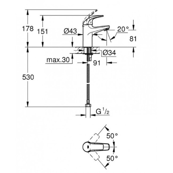 Смеситель для раковины Grohe Baucurve 32848000 Хром Смеситель для раковины Grohe Baucurve 32848000 Хром
