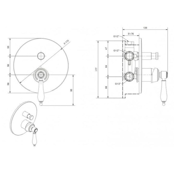 Смеситель для душа Cezares Aphrodite APHRODITE-VDIM2-02-Bi Бронза