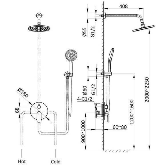 Душевая система Vincea Desire VSFW-1D1BG Брашированное золото
