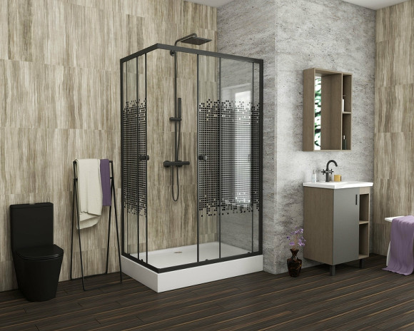 Душевой уголок Niagara Eco 100х80 NG-018-14Q BLACK профиль Черный стекло прозрачное с рисунком Душевой уголок Niagara Eco 100х80 NG-018-14Q BLACK профиль Черный стекло прозрачное с рисунком