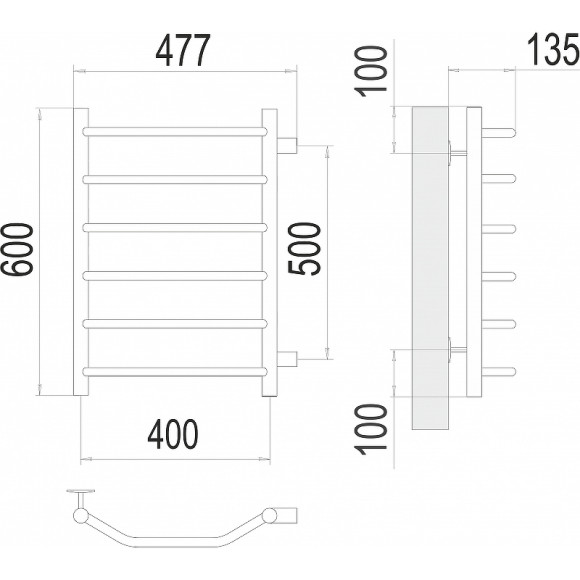 Водяной полотенцесушитель Terminus Виктория П6 400х600 бп500 4670078530059 Хром, боковое подключение, G 1" НР