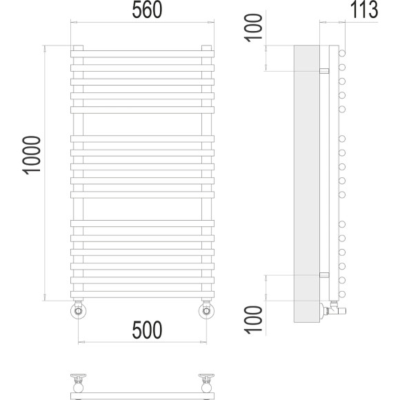 Водяной полотенцесушитель Terminus Кремона П16 500х1000 4670078530677 Хром, нижнее подключение, G 1/2" ВР, с комплектом вентилей