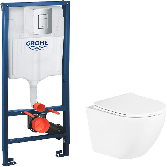 Комплект унитаза BelBagno Uno BB3105CHR/SC с инсталляцией Grohe Rapid SL 38772001 с сиденьем Микролифт и клавишей смыва Хром