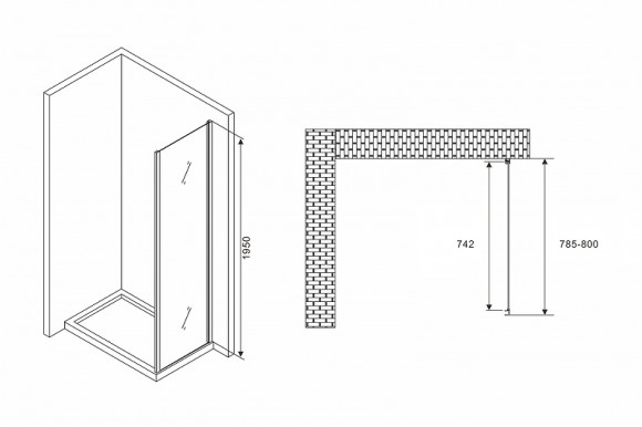 Душевая стенка Abber Schwarzer Diamant 80x195 S80 профиль Хром стекло прозрачное Душевая стенка Abber Schwarzer Diamant 80x195 S80 профиль Хром стекло прозрачное