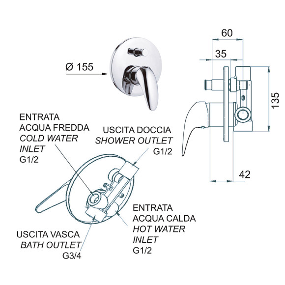 Смеситель для душа Remer Ten T09 Хром Смеситель для душа Remer Ten T09 Хром