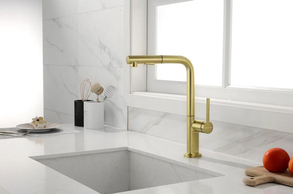 Смеситель для кухни Paulmark Neo Ne214419-SBG Светлое брашированное золото