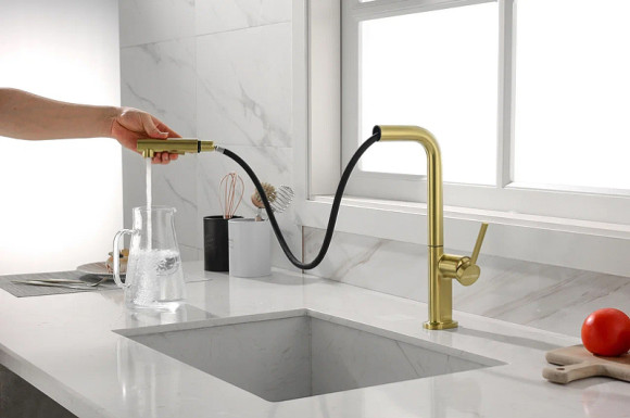 Смеситель для кухни Paulmark Neo Ne214419-SBG Светлое брашированное золото