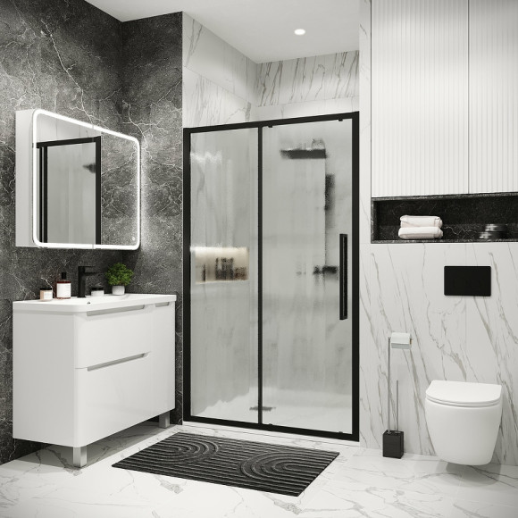 Душевая дверь Grossman Cosmo 130 100.K33.02.130.21.02 профиль Черный матовый стекло шиншилла