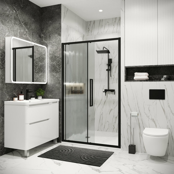 Душевая дверь Grossman Cosmo 130 100.K33.02.130.21.02 профиль Черный матовый стекло шиншилла