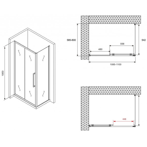 Душевой уголок Abber Schwarzer Diamant 110x60 AG30110BH-S60B профиль Черный стекло прозрачное Душевой уголок Abber Schwarzer Diamant 110x60 AG30110BH-S60B профиль Черный стекло прозрачное