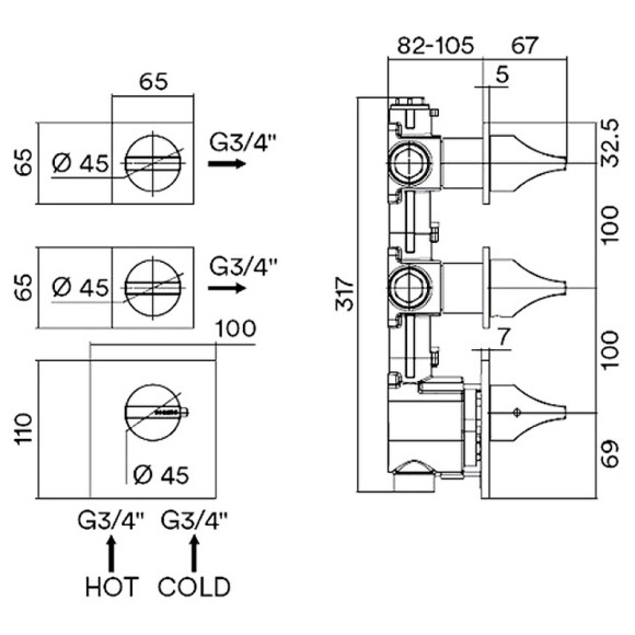 Смеситель для душа Bossini Apice Z035203.030 с термостатом Хром Смеситель для душа Bossini Apice Z035203.030 с термостатом Хром
