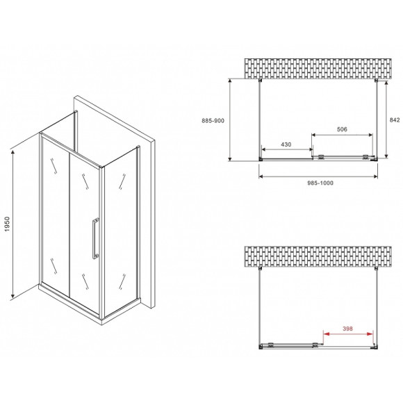 Душевой уголок Abber Schwarzer Diamant 100x90 AG30100BMH-S90BM-S90BM профиль Черный стекло матовое Душевой уголок Abber Schwarzer Diamant 100x90 AG30100BMH-S90BM-S90BM профиль Черный стекло матовое
