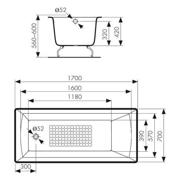 Чугунная ванна Kaiser 170х70 КВ-1803 с антискользящим покрытием