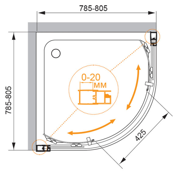 Душевой уголок Cezares Momento 80х80 MOMENTO-R-2-80-C-Cr профиль Хром стекло прозрачное