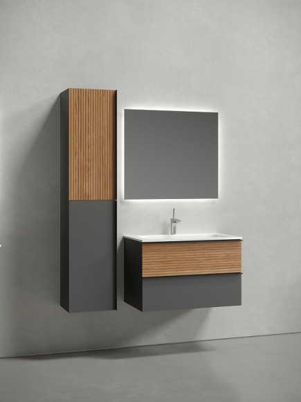 Тумба под раковину Sancos Delta 80 DL80GR подвесная Дуб красный Графит