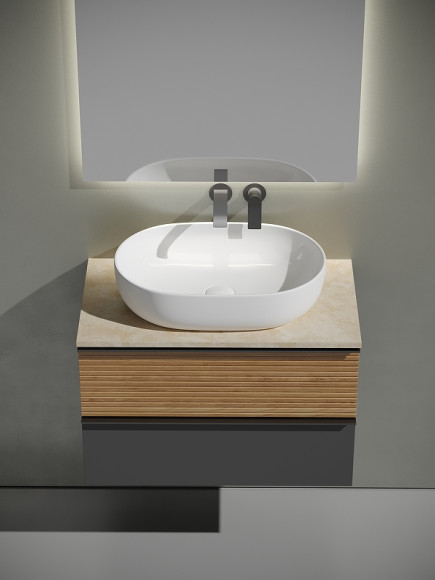 Тумба под раковину Sancos Delta 80 DL80GR подвесная Дуб красный Графит