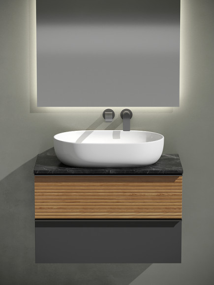 Тумба под раковину Sancos Delta 80 DL80GR подвесная Дуб красный Графит