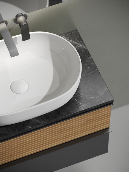 Тумба под раковину Sancos Delta 80 DL80GR подвесная Дуб красный Графит