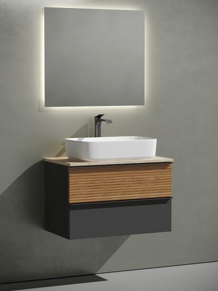 Тумба под раковину Sancos Delta 80 DL80GR подвесная Дуб красный Графит