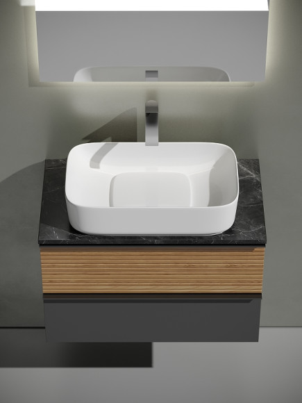 Тумба под раковину Sancos Delta 80 DL80GR подвесная Дуб красный Графит