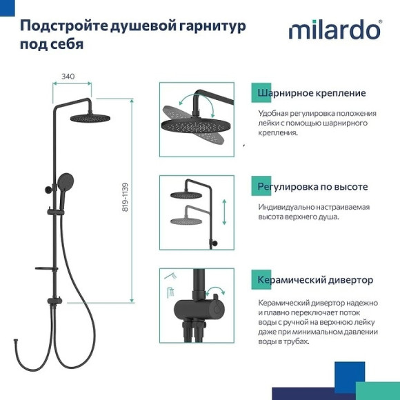 Душевая система Milardo Ideal Spa ILSBL3FM76 Черный матовый Душевая система Milardo Ideal Spa ILSBL3FM76 Черный матовый