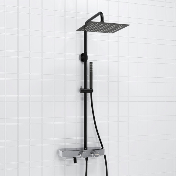 Душевая система WasserKRAFT Abens A114.162.217.CB Thermo с термостатом Черная матовая Хром
