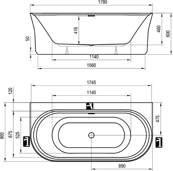 Акриловая ванна Ravak Ypsilon Wall 178x86 XC00100028 без гидромассажа Акриловая ванна Ravak Ypsilon Wall 178x86 XC00100028 без гидромассажа