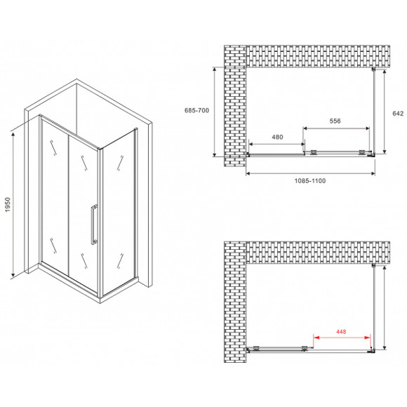 Душевой уголок Abber Schwarzer Diamant 110x70 AG30110BMH-S70BM профиль Черный стекло матовое Душевой уголок Abber Schwarzer Diamant 110x70 AG30110BMH-S70BM профиль Черный стекло матовое