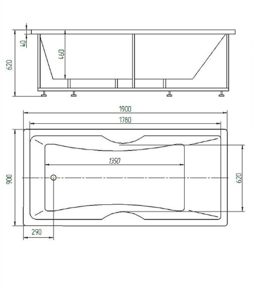 Акриловая ванна Aquatek Феникс 190x90 FEN190-0000078 без гидромассажа с фронтальной панелью с каркасом (разборный) со слив-переливом (слева) Акриловая ванна Aquatek Феникс 190x90 FEN190-0000078 без гидромассажа с фронтальной панелью с каркасом (разборный) со слив-переливом (слева)