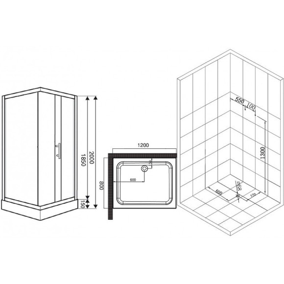 Душевой уголок Esbano ESR-8021 120x80 ESUGR8021 профиль Хром стекло рифленое
