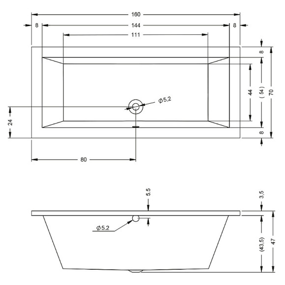 Акриловая ванна Riho Lusso 160x70 B013001005 (BA5700500000000) без гидромассажа