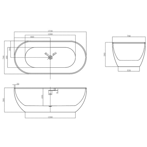 Акриловая ванна Abber 172х79 AB9241MW без гидромассажа