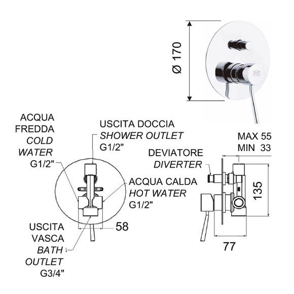 Смеситель для душа Remer Minimal N09L Хром Смеситель для душа Remer Minimal N09L Хром