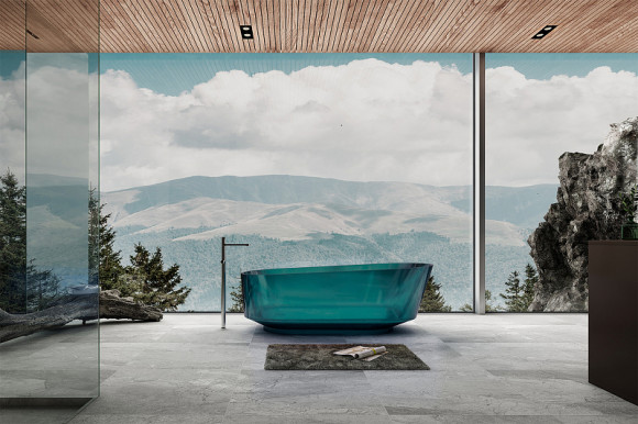 Ванна из полиэфирной смолы Abber Kristall 170х80 AT9706Aquamarin Бирюзовая без гидромассажа