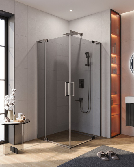 Душевой уголок Cezares Slider 90x80 SLIDER-AH-2-70/80-80/90-GRIGIO-GM профиль Оружейная сталь стекло серое