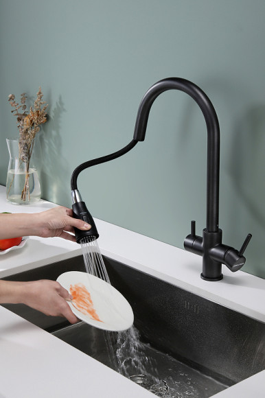 Смеситель для кухни Paulmark Lange La214212-418 Черный металлик