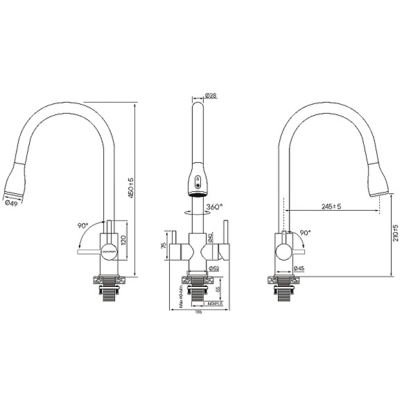 Смеситель для кухни Paulmark Lange La214212-418 Черный металлик